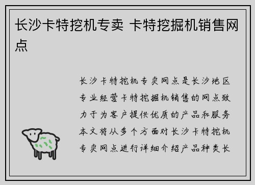 长沙卡特挖机专卖 卡特挖掘机销售网点